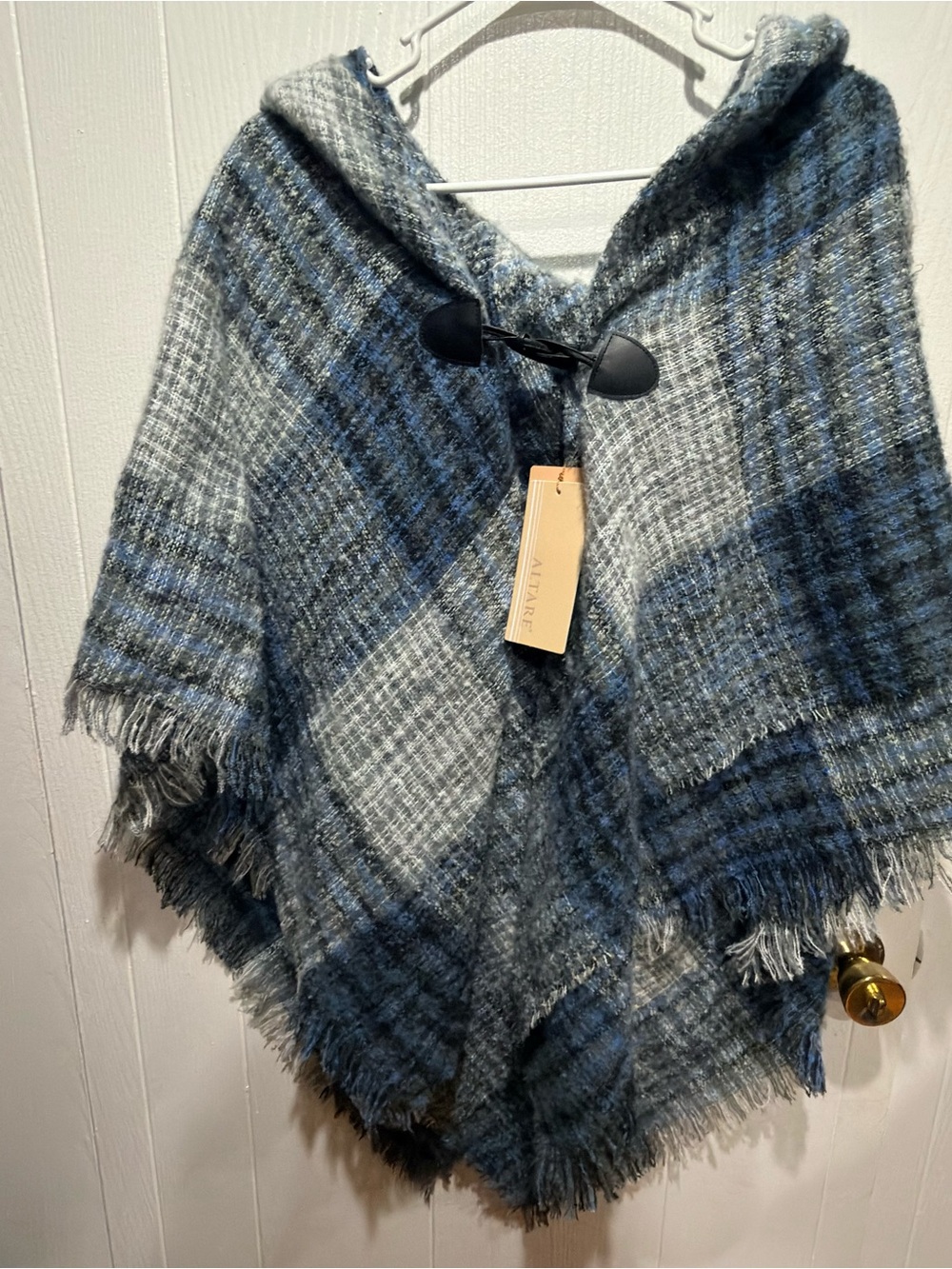 Blue & Gray Plaid Poncho